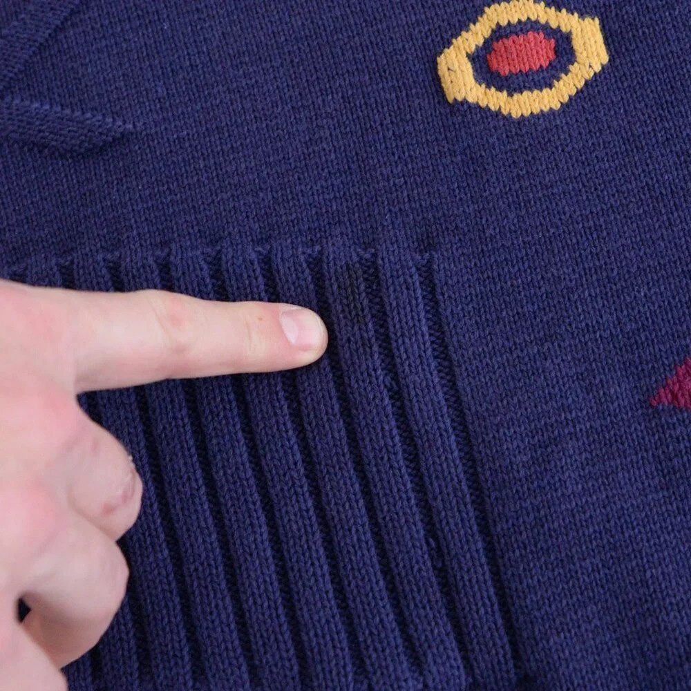 Vintage Jockey Euroline Navy Knit Geometric Shapes Crewneck Sweater L - Picture 12 of 12